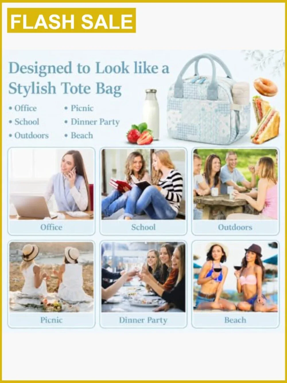 Quilted Insulated Lunch Tote for Women Floral Reusable Lunch Bag with Pockets